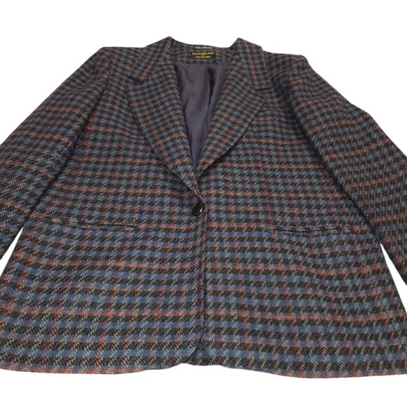 Collectible Gold Giorgio Sant Angelo Womens Size 14 Blazer Plaid Wool Blue Red - Picture 5 of 13